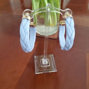 Braided Baby Blue Leatherette Hoop Earrings